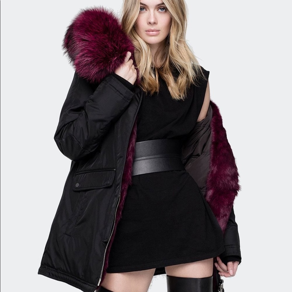 Nicole Benisti Melrose Fur Parka in Wine